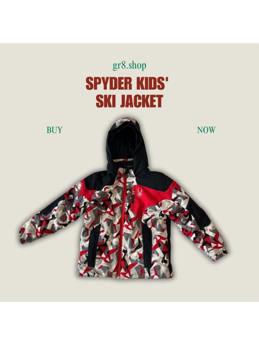 Spyder Kids Ski Jacket Size 7 Red/Black/Gray Camouflage Hooded Insulated Waterpr